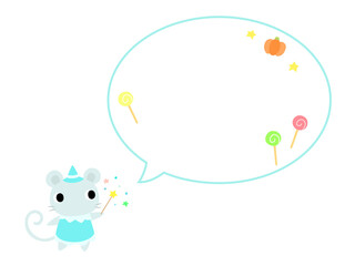 ハロウィンのネズミ　吹き出し＋装飾付