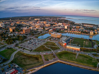 Aerial View of Pensacola Florida during Sunset