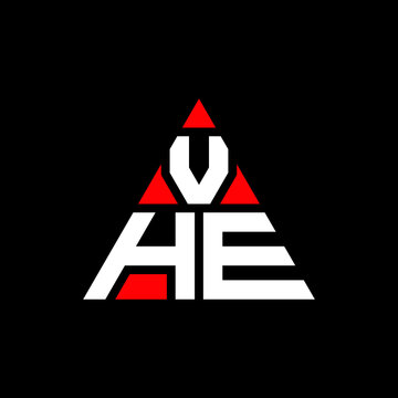 VHE triangle letter logo design with triangle shape. VHE triangle logo design monogram. VHE triangle vector logo template with red color. VHE triangular logo Simple, Elegant, and Luxurious Logo. VHE 