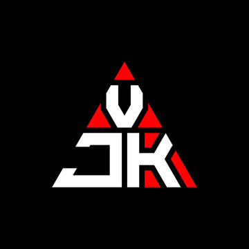 VJK triangle letter logo design with triangle shape. VJK triangle logo design monogram. VJK triangle vector logo template with red color. VJK triangular logo Simple, Elegant, and Luxurious Logo. VJK 