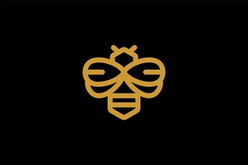 Bee logo design vector. Honeybee abstract symbol. Outline flying insect vector icon.