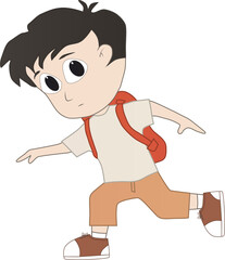 A student boy is running in a hurry so as not to be late for class