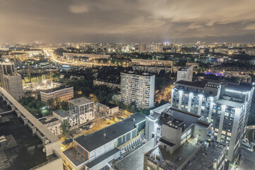 Aerial city view at night time. Moscow.