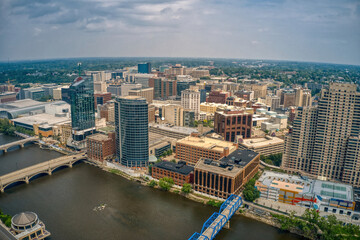 Fototapeta na wymiar Aerial View of Downtown Grand Rapids, Michigan during Summer