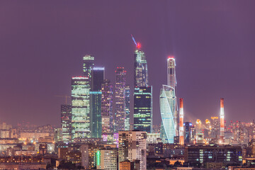 Naklejka premium Night view of the business city center. Moscow.