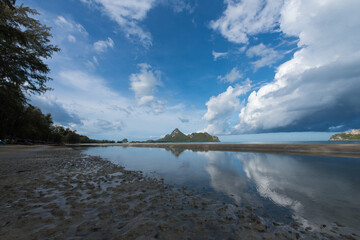Reflection of the mountain and the beach.Landscape of Ao Manao,Prachuapkhirikhan Province,Thailand  