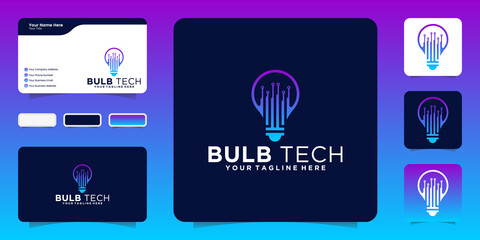 technology light bulb logo design inspiration and business card