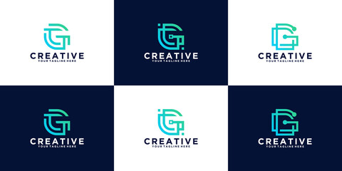 collection of initial letter G design logos in line style, for business, and technology companies