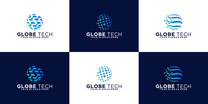 collection of abstract globe logo designs. icon for digital business, technology.
