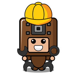 vector cartoon character sound cute mascot costume doodle speaker holding mechanical tool