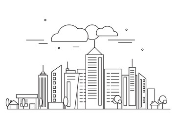 Cityscape on white background, Modern City skyline, city silhouette, vector illustration in flat design