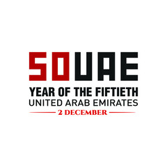 Fototapeta premium 2 December; 50 National Day of United Arab Emirates. Arabic Text Translation: Year of The Fiftieth. Vector Logo. Eps 08.