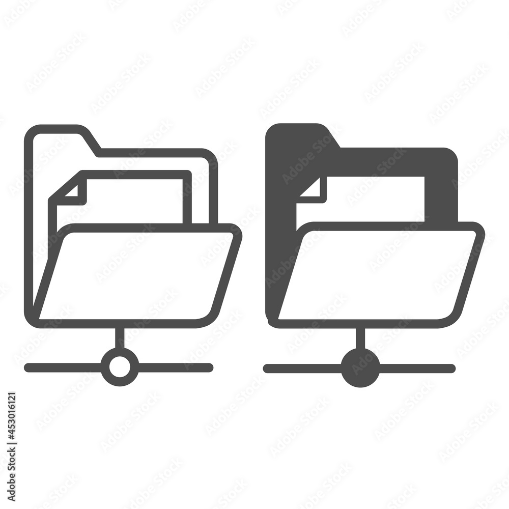 Poster document folder and network connection, file line and solid icon, computing concept, data doc vector
