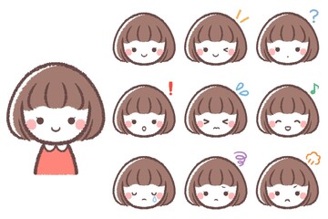 女の子の表情アイコンバリエーションセット