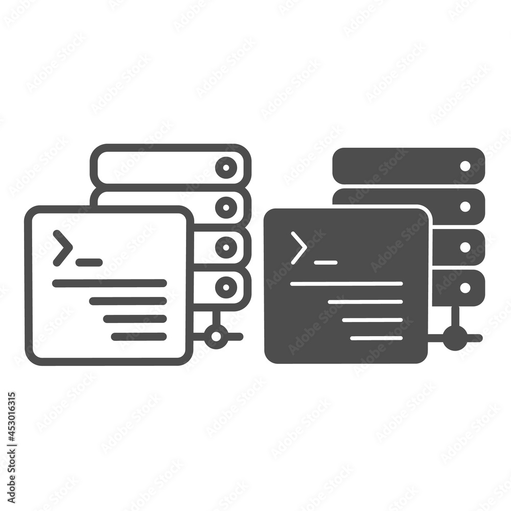 Poster command line window, data sharing, server console line and solid icon, programming concept, cli vect