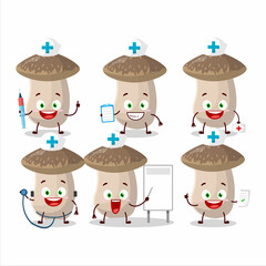 Doctor profession emoticon with shiitake cartoon character