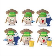 A fisherman shiitake cartoon picture catch a big fish