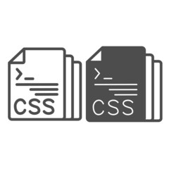 Css code document files line and solid icon, programming concept, css doc vector sign on white background, outline style icon for mobile concept and web design. Vector graphics.