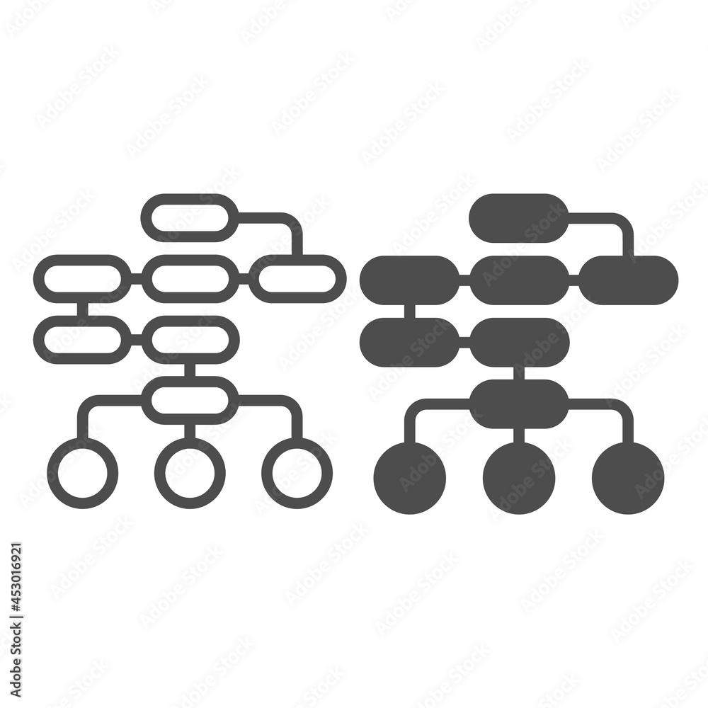 Poster diagram of logic, sequence or interactions, algorithm line and solid icon, web concept, scheme vecto