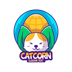 Cute Logo Cartoon Cat Corn Vector Illustration