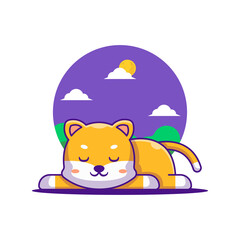 Cute Sleeping Shiba Cartoon Illustration