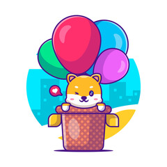 Cute Shiba flying with balloon Cartoon Vector Illustration
