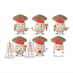 Artistic Artist of shiitake cartoon character painting with a brush