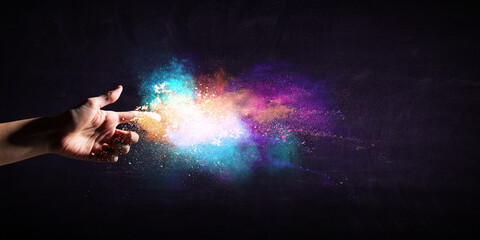 Explosion of colored powder . Mixed media . Mixed media