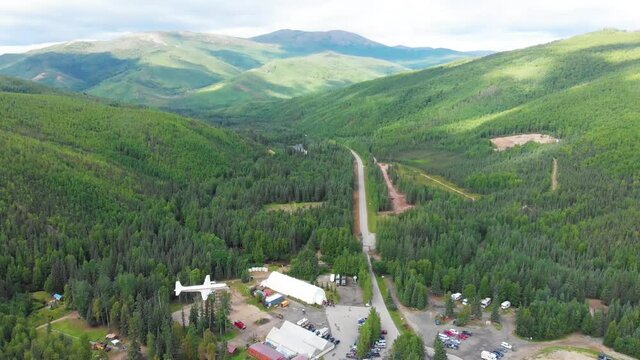 4K Drone Video of Mountains at Entrance of Chena Hot Springs Resort near Fairbanks, Alaska in Summer