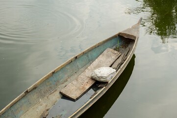 Fototapeta premium old boat on canal in country Thailand