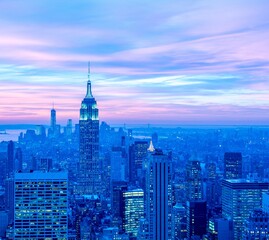 Fototapeta na wymiar View of New York Manhattan during sunset hours