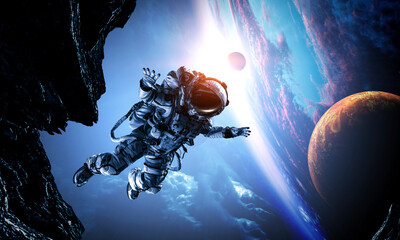 Astronaut at spacewalk . Mixed media © Sergey Nivens