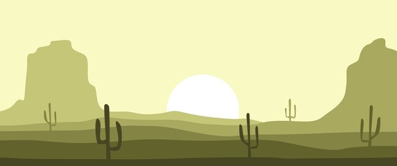 Cactus desert minimalist landscape vector illustration used for travel background, tour background, backdrop, seasonal event background. © Izzul Khaq