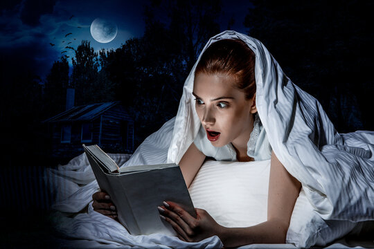 Woman with a book submerged into reading reality