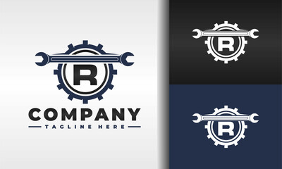 letter R gear wrench logo