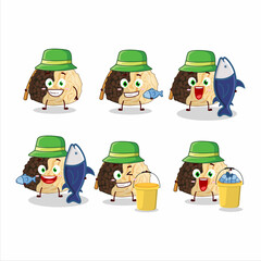 A fisherman truffle cartoon in picture catch a big fish