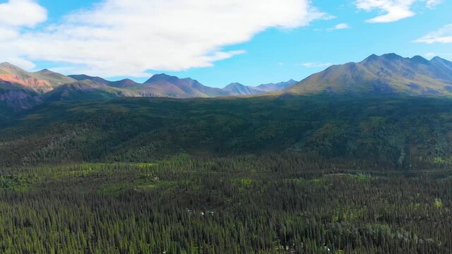 4K Drone Video of Beautiful Mountain Range near Denali National Park and Preserve, AK during Summer