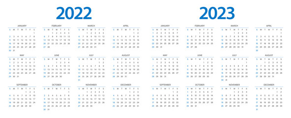 Calendar 2022, calendar 2023 week start Sunday corporate design template vector.