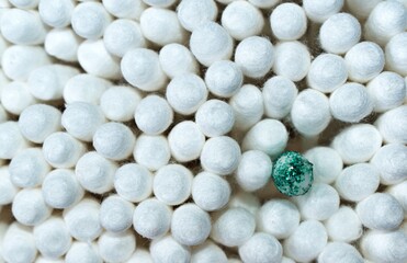 Blue cotton buds isolated in white cotton buds close-up, seamless, abstract background.