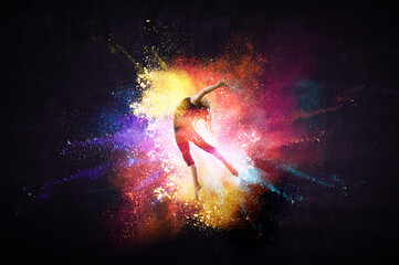 Female dancer against abstract colourful background