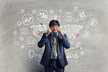 Stressed businessman concept . Mixed media