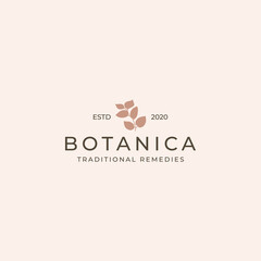 Botanica logo with leaves retro vintage hipster vector template