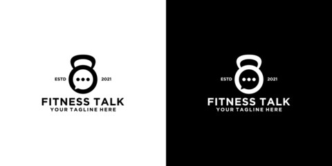 fitness logo design inspiration, barbell and chat logo icon and business card