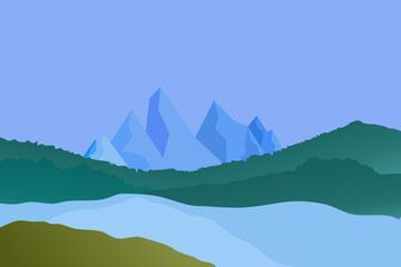 Vector graphic illustration of a beautiful and fresh snow mountain, suitable for use as a background for your various templates.
