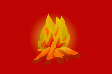 This vector graphic illustration depicts a bonfire in the middle of the forest, perfect for your camping event background.