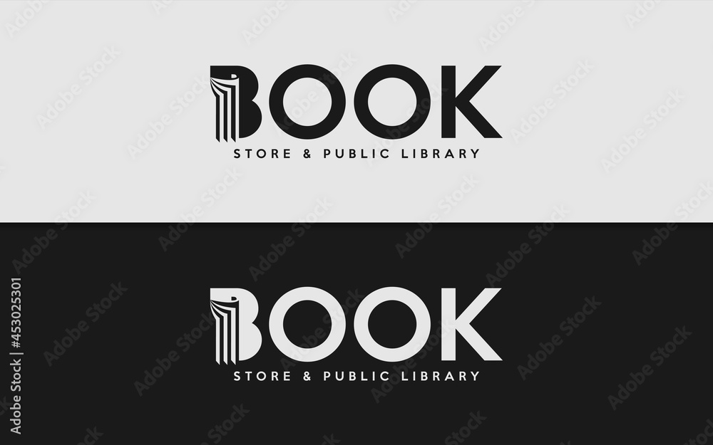 Poster abstract minimalist book logo design with negative space concept. logotype vector illustration.
