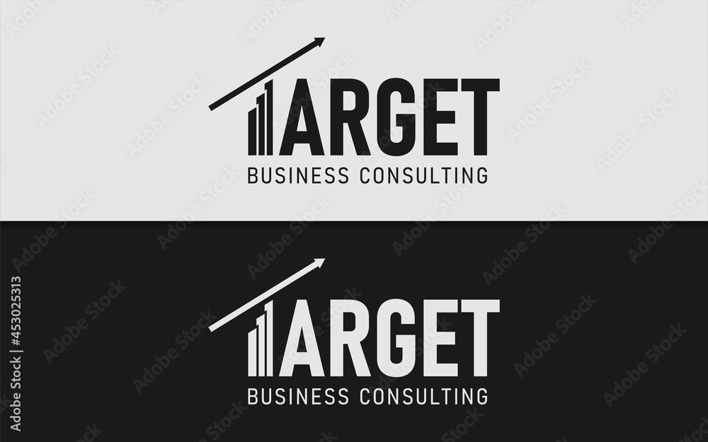 Poster abstract business logotype with target statistic and arrow as the letter t. minimalist logotype logo