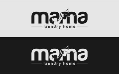 Fototapeta premium Laundry Logo Design with the concept of Mama Drying Clothes. Modern Minimalist Logotype Design.