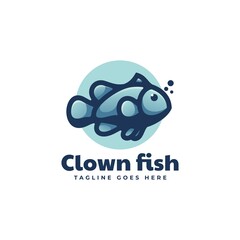 Vector Logo Illustration Clown Fish Simple Mascot Style.