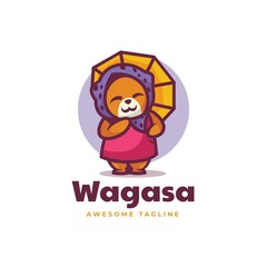 Vector Logo Illustration Umbrella Cat Mascot Cartoon Style.